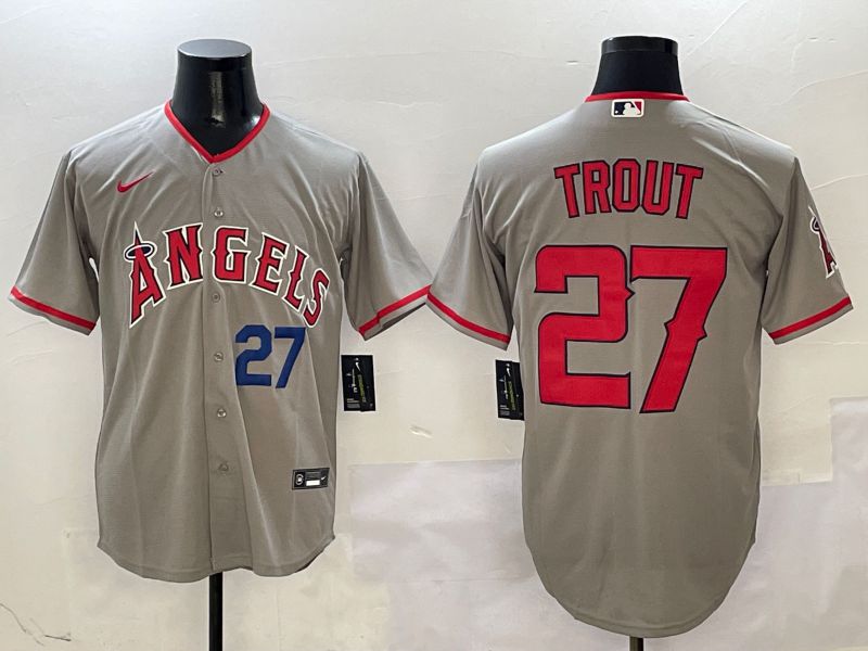 Men Los Angeles Angels #27 Trout Grey Game 2025 Nike MLB Jersey style 3->los angeles angels->MLB Jersey